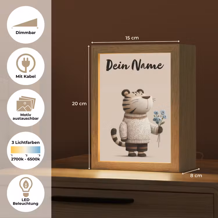 Tijger - Blauwe bloemen - Rustig Light Box met kabel (Kinderlampje) klein -USP_websiteoverzichtDE