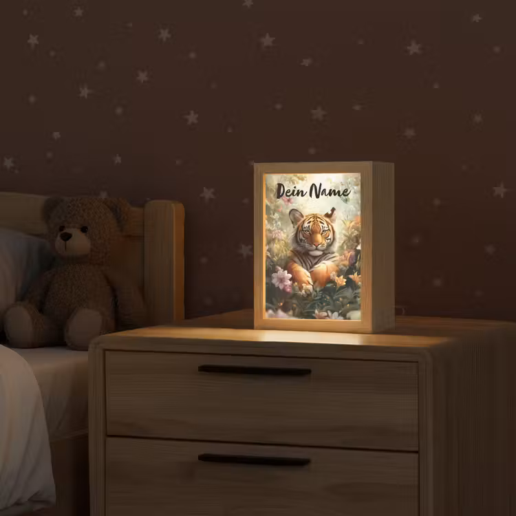 Tijger - Bloemen - Jungle - Dieren Light Box met kabel (Kinderlampje) klein -sfeer1_kind