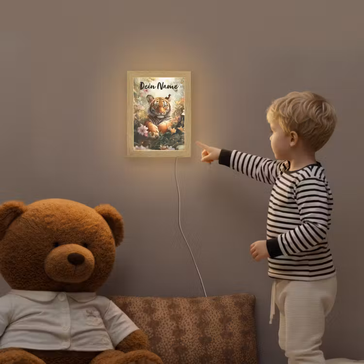 Tijger - Bloemen - Jungle - Dieren Light Box met kabel (Kinderlampje) klein -sfeer4a_kind