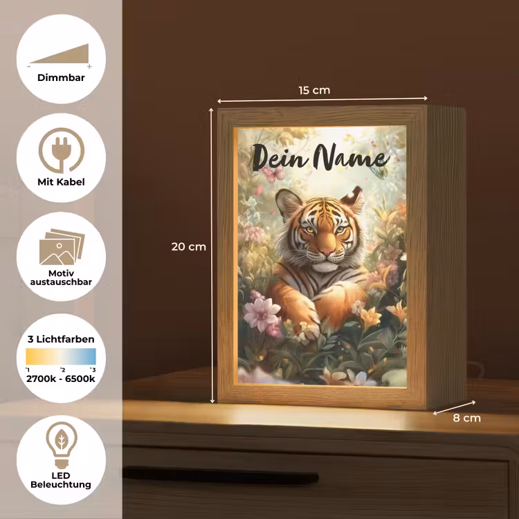 Tijger - Bloemen - Jungle - Dieren Light Box met kabel (Kinderlampje) klein -USP_websiteoverzichtDE