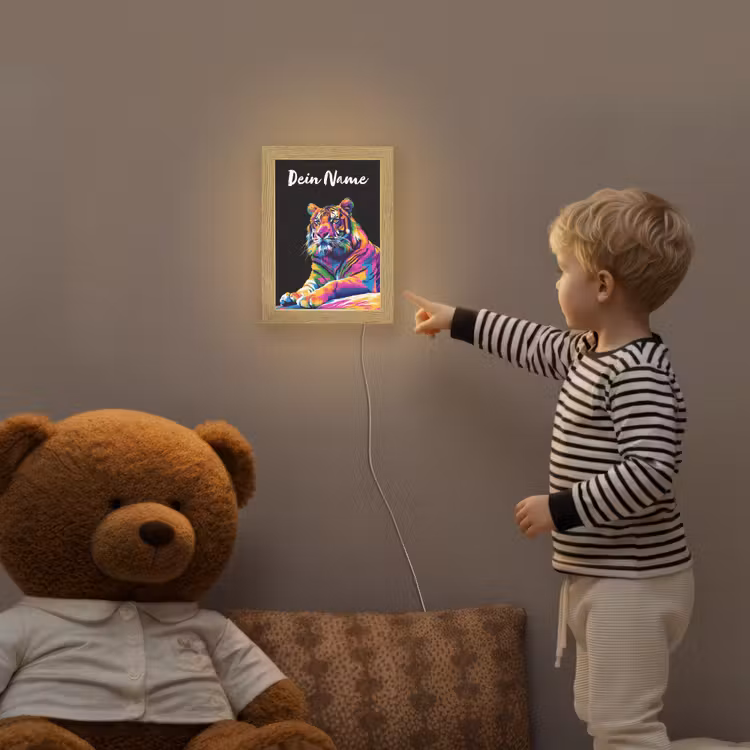 Tijger - Kleurrijk - Dieren - Zwart - Neon Light Box met kabel (Kinderlampje) klein -sfeer4a_kind