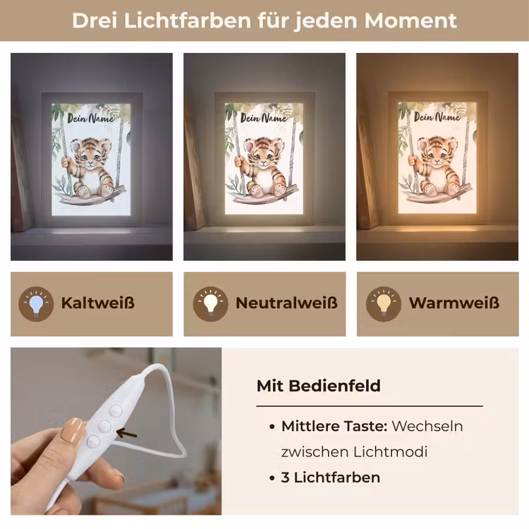 Tijger - Dier - Kinderen - Jungle Light Box met kabel (Kinderlampje) klein -USP_lichtkleurDE