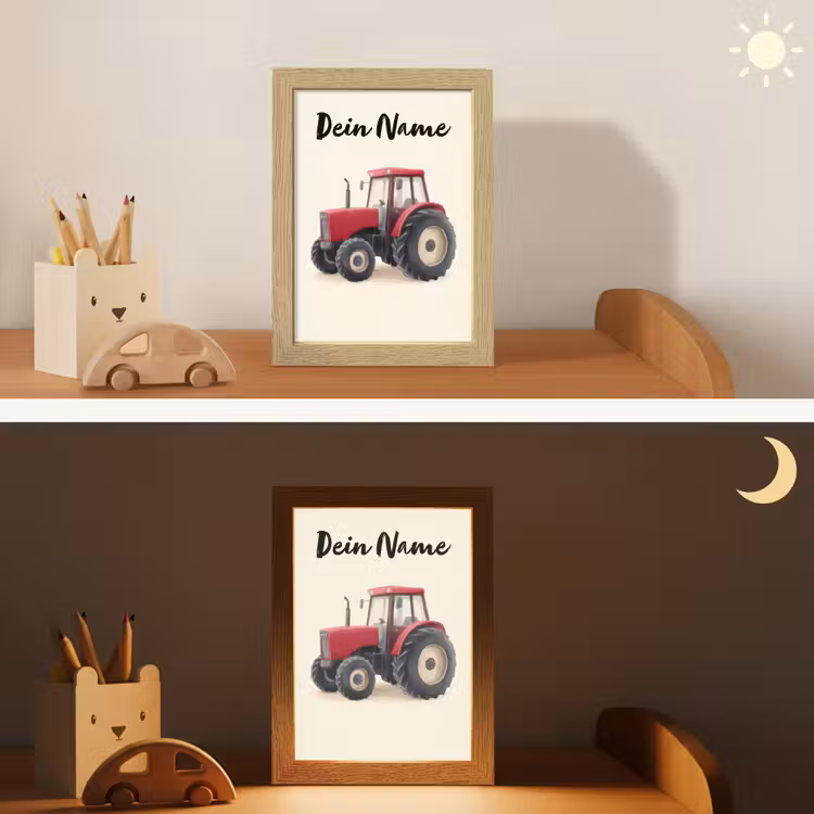 Tractor - Getekend - Rood Light Box met kabel (Kinderlampje) klein -sfeer3_kind