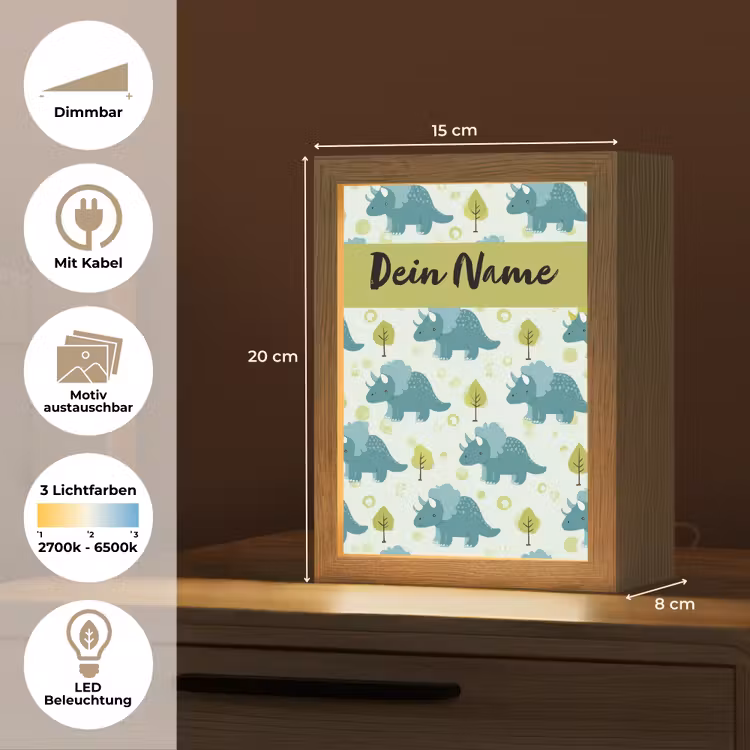 Triceratop - Dino - Stippen - Boompjes Light Box met kabel (Kinderlampje) klein -USP_websiteoverzichtDE