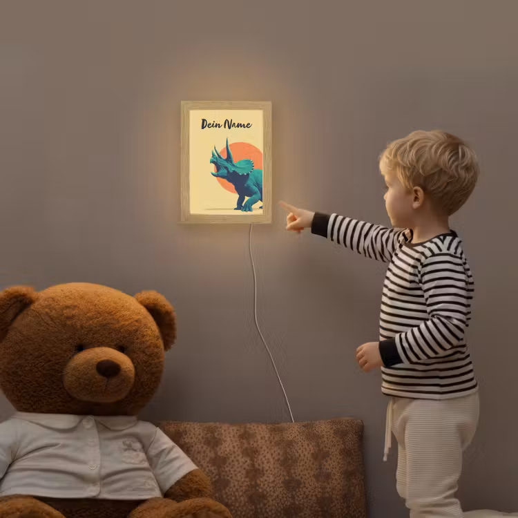 Triceratops - Hoorns - Cirkel - Oranje Light Box met kabel (Kinderlampje) klein -sfeer4a_kind