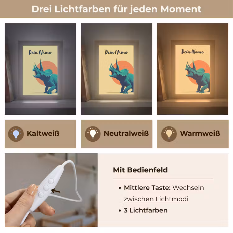 Triceratops - Hoorns - Cirkel - Oranje Light Box met kabel (Kinderlampje) klein -USP_lichtkleurDE