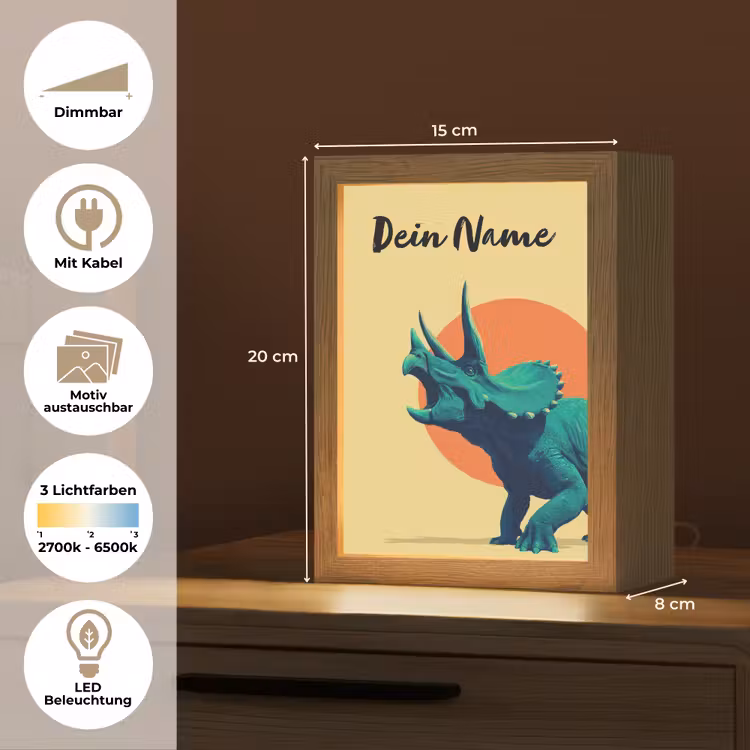 Triceratops - Hoorns - Cirkel - Oranje Light Box met kabel (Kinderlampje) klein -USP_websiteoverzichtDE