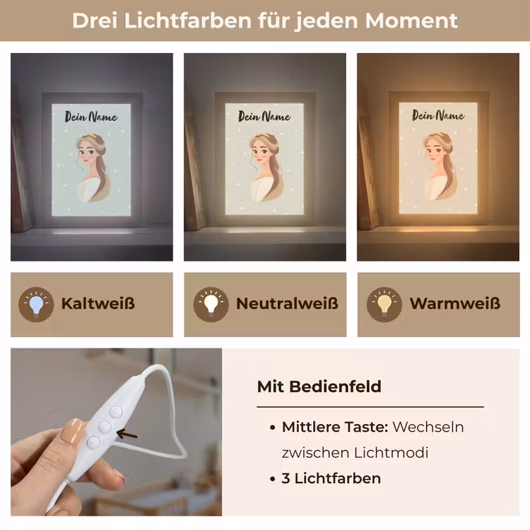 Stippen - Prinses - Kroon - Haar Light Box met kabel (Kinderlampje) klein -USP_lichtkleurDE
