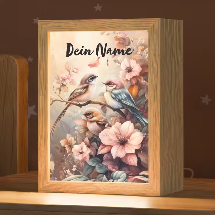 Vogels - Bloemen - Roze - Pastel Light Box met kabel (Kinderlampje) klein -zzz_3d_website