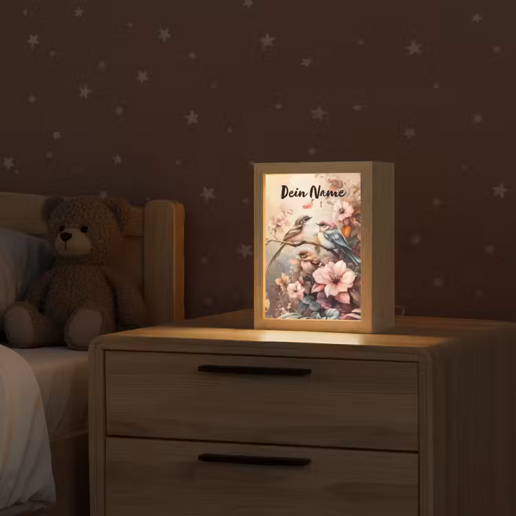 Vogels - Bloemen - Roze - Pastel Light Box met kabel (Kinderlampje) klein -sfeer1_kind