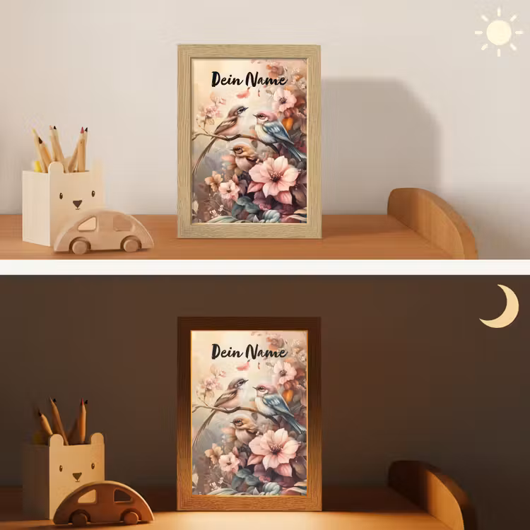 Vogels - Bloemen - Roze - Pastel Light Box met kabel (Kinderlampje) klein -sfeer3_kind