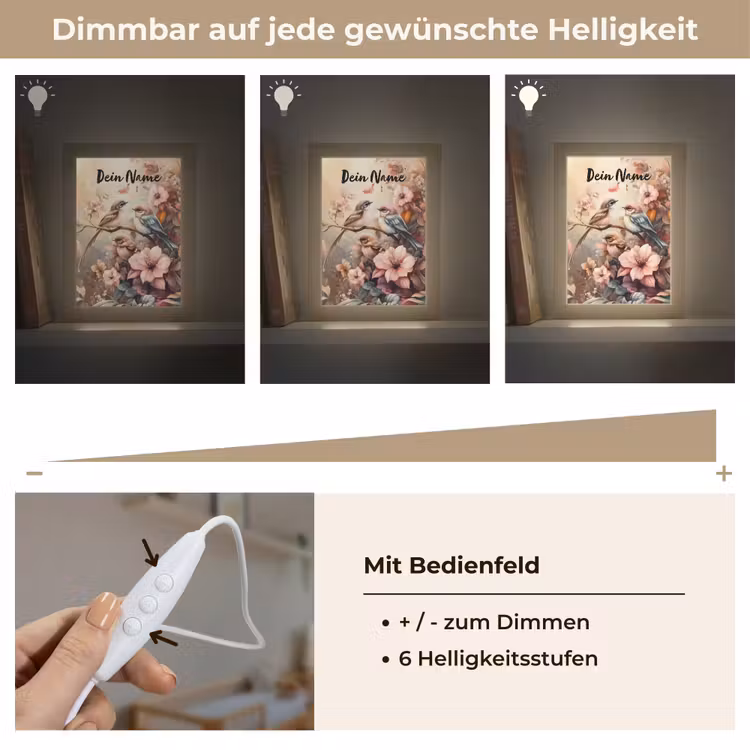 Vogels - Bloemen - Roze - Pastel Light Box met kabel (Kinderlampje) klein -USP_dimbaarDE