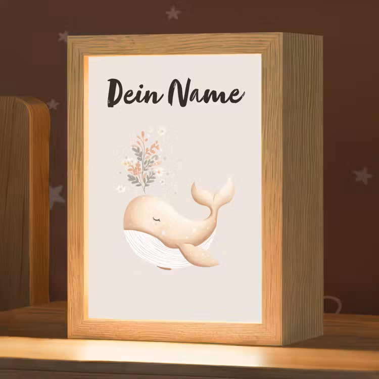 Walvis - Illustratie - Minimalistisch - Bloemen Light Box met kabel (Kinderlampje) klein -zzz_3d_website
