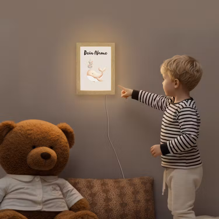 Walvis - Illustratie - Minimalistisch - Bloemen Light Box met kabel (Kinderlampje) klein -sfeer4a_kind