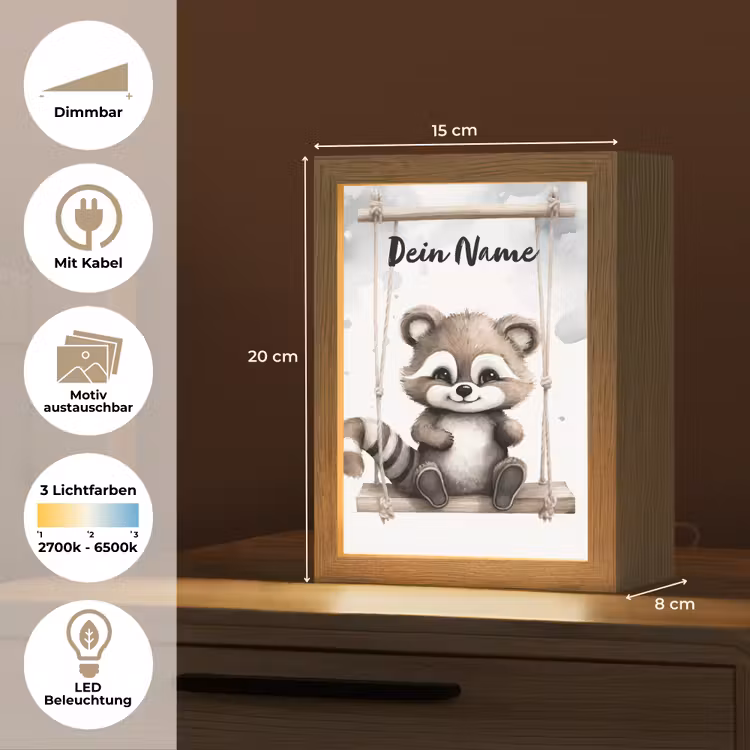 Wasbeer - Dier - Kinderen Light Box met kabel (Kinderlampje) klein -USP_websiteoverzichtDE