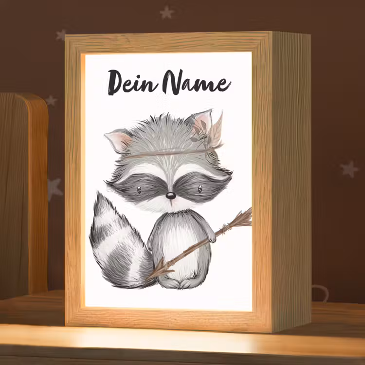 Wasbeer - Dier - Bosdieren Light Box met kabel (Kinderlampje) klein -zzz_3d_website