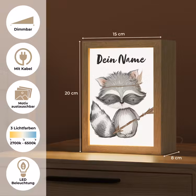 Wasbeer - Dier - Bosdieren Light Box met kabel (Kinderlampje) klein -USP_websiteoverzichtDE