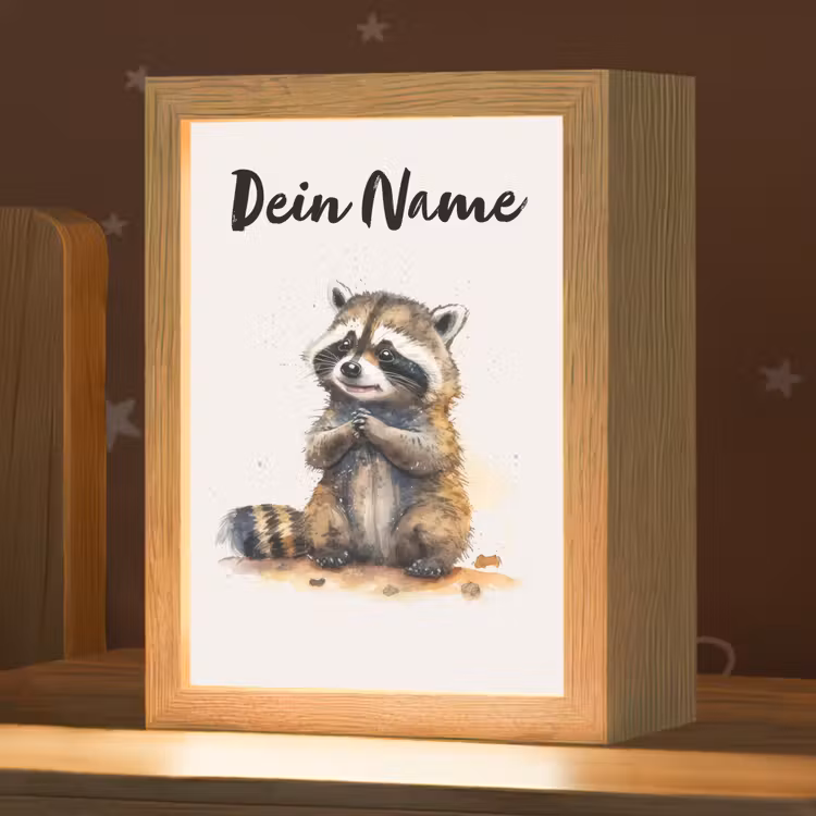 Wasbeer - Waterverf - Kleuren - Dieren - Kids Light Box met kabel (Kinderlampje) klein -zzz_3d_website