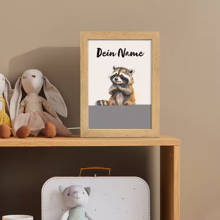 Wasbeer - Waterverf - Kleuren - Dieren - Kids Light Box met kabel (Kinderlampje) klein -sfeer2_kind
