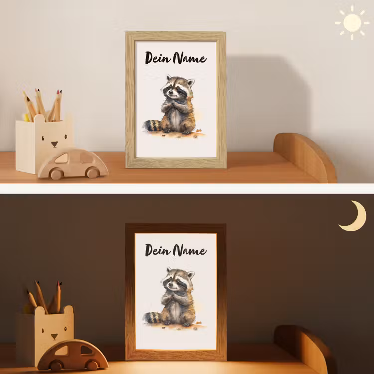 Wasbeer - Waterverf - Kleuren - Dieren - Kids Light Box met kabel (Kinderlampje) klein -sfeer3_kind