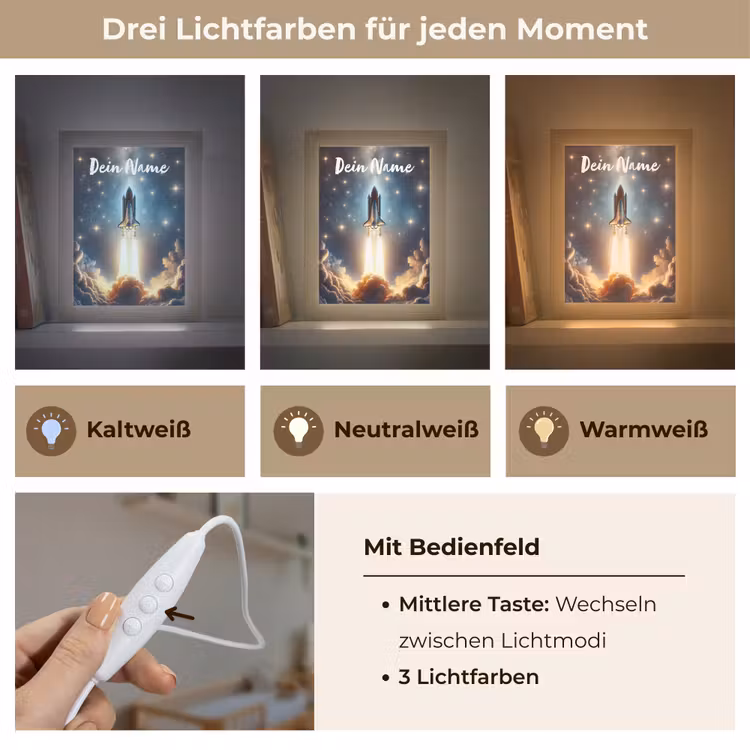 Ruimtevaart - Raket - Space - Sterren Light Box met kabel (Kinderlampje) klein -USP_lichtkleurDE