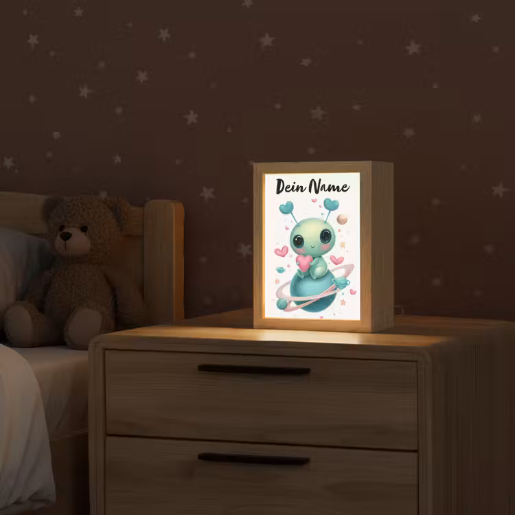 Ruimte - Wezen - Hartjes - Planeet Light Box met kabel (Kinderlampje) klein -sfeer1_kind