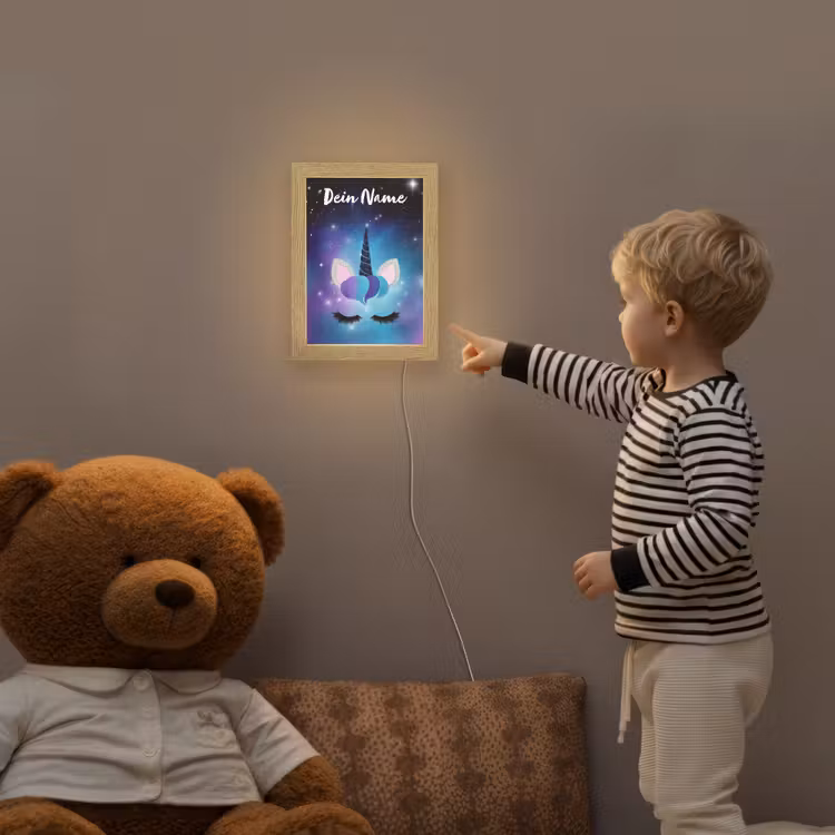 Wimpers - Eenhoorn - Sterren - Blauw Light Box met kabel (Kinderlampje) klein -sfeer4a_kind