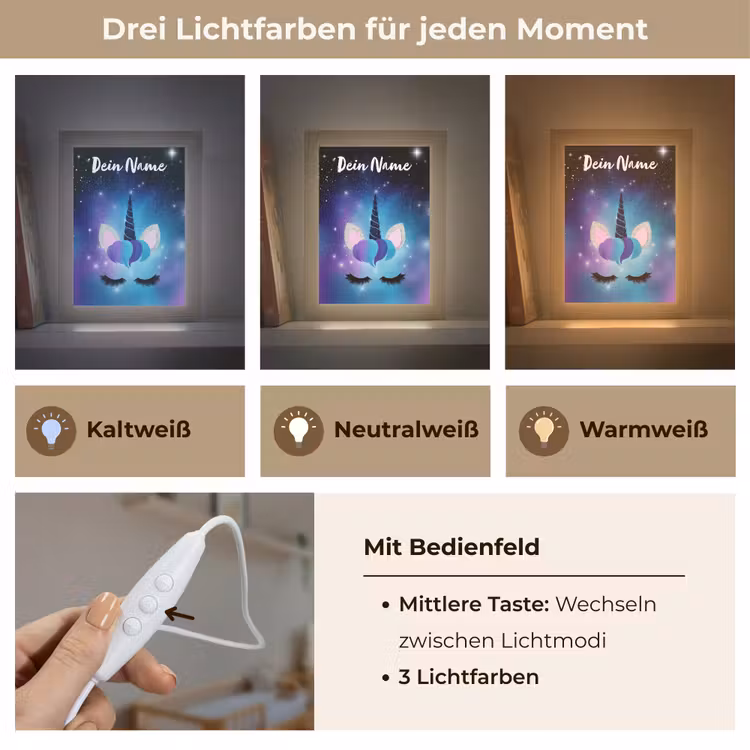 Wimpers - Eenhoorn - Sterren - Blauw Light Box met kabel (Kinderlampje) klein -USP_lichtkleurDE