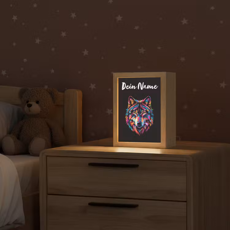 Wolf - Kleurrijk - Zwart - Dieren - Neon Light Box met kabel (Kinderlampje) klein -sfeer1_kind