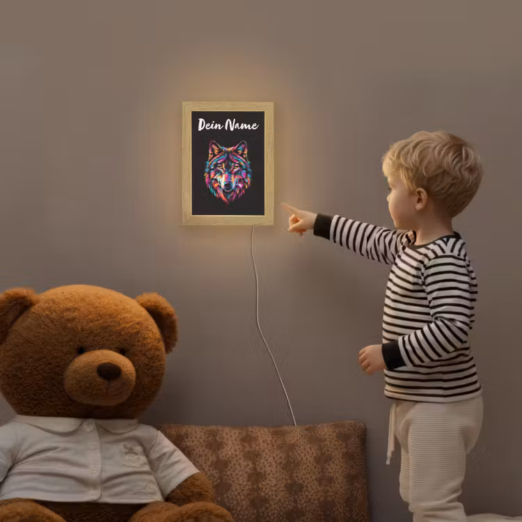 Wolf - Kleurrijk - Zwart - Dieren - Neon Light Box met kabel (Kinderlampje) klein -sfeer4a_kind