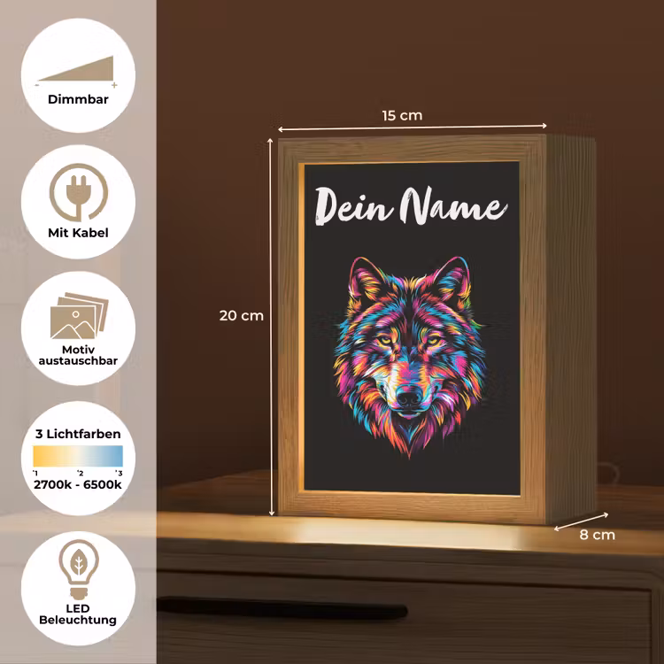 Wolf - Kleurrijk - Zwart - Dieren - Neon Light Box met kabel (Kinderlampje) klein -USP_websiteoverzichtDE