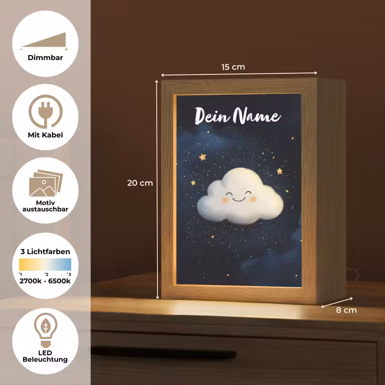 Wolkje - Gezichtje - Sterren - Donkerblauw Light Box met kabel (Kinderlampje) klein -USP_websiteoverzichtDE