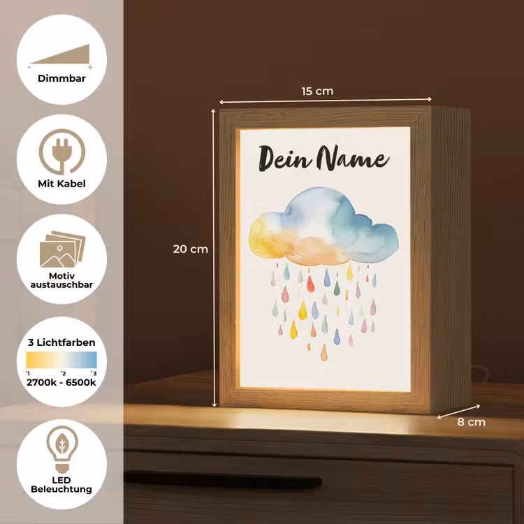 Wolk - Regen - Watercolor - Kleurrijk Light Box met kabel (Kinderlampje) klein -USP_websiteoverzichtDE