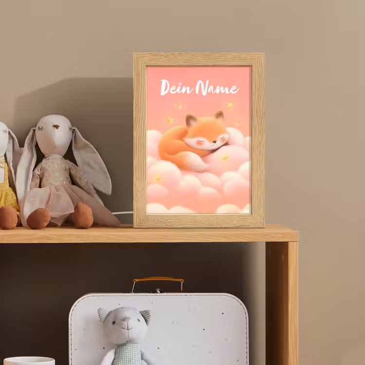Wolken - Vos - Oranje - Sterren Light Box met kabel (Kinderlampje) klein -sfeer2_kind