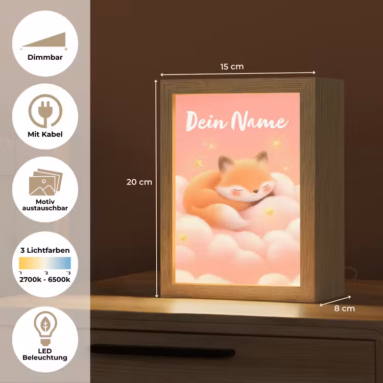 Wolken - Vos - Oranje - Sterren Light Box met kabel (Kinderlampje) klein -USP_websiteoverzichtDE
