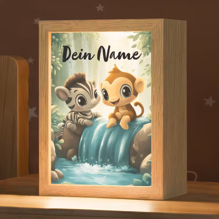 Zebra - Aapje - Waterval - Rotsen Light Box met kabel (Kinderlampje) klein -zzz_3d_website