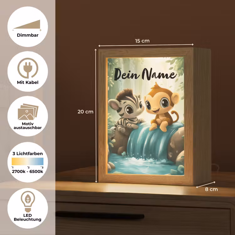 Zebra - Aapje - Waterval - Rotsen Light Box met kabel (Kinderlampje) klein -USP_websiteoverzichtDE