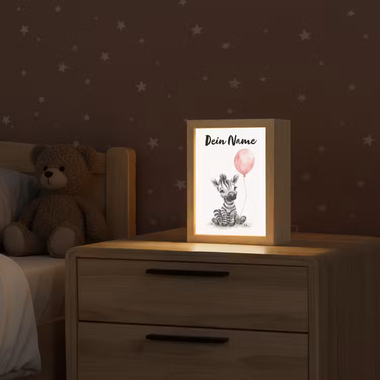 Zebra - Baby - Dieren - Roze ballon Light Box met kabel (Kinderlampje) klein -sfeer1_kind