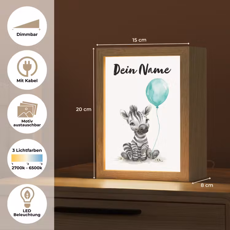 Zebra - Baby dier - Blauwe ballon Light Box met kabel (Kinderlampje) klein -USP_websiteoverzichtDE