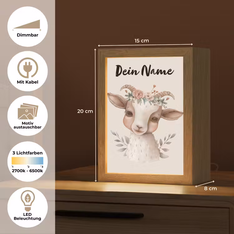 Geit - Dier - Bohemian - Bloemen - Boho Light Box met kabel (Kinderlampje) klein -USP_websiteoverzichtDE