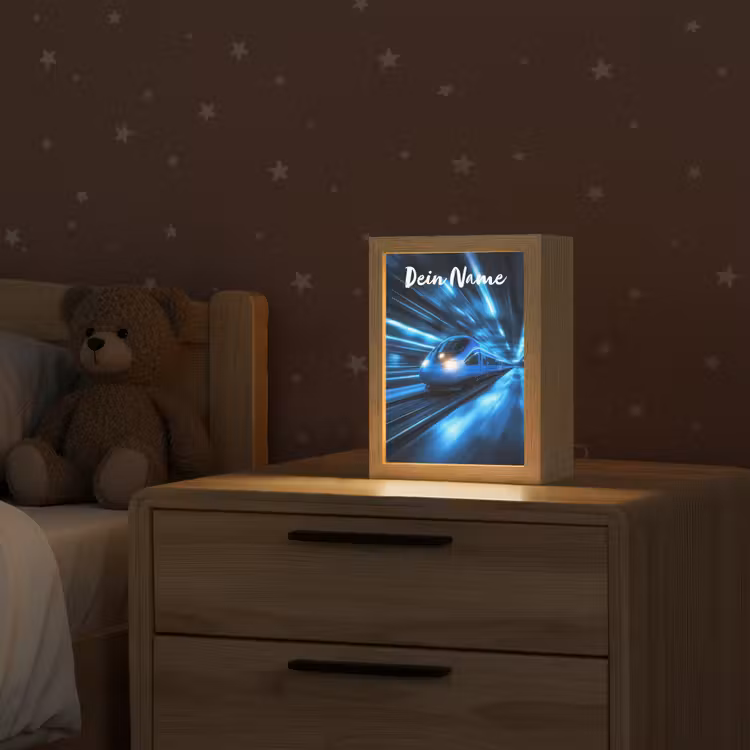 Trein - Blauw - Neon Light Box met kabel (Kinderlampje) klein -sfeer1_kind