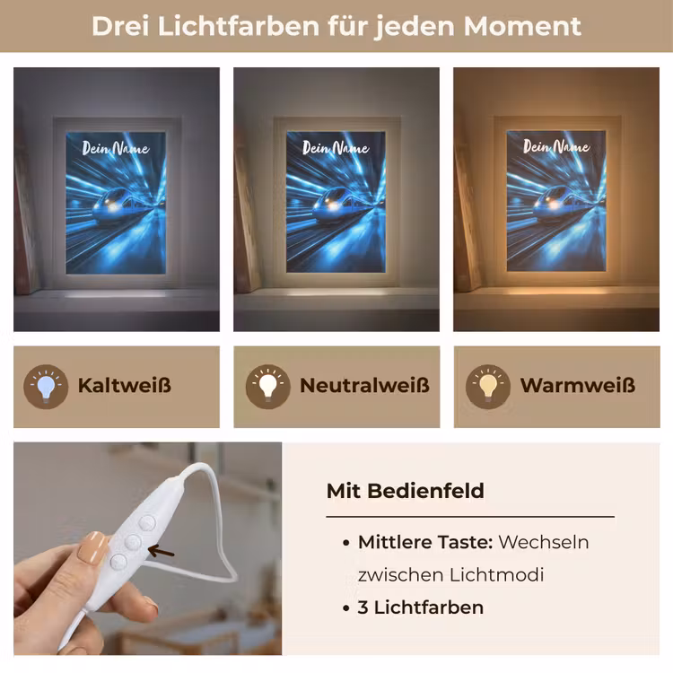 Trein - Blauw - Neon Light Box met kabel (Kinderlampje) klein -USP_lichtkleurDE