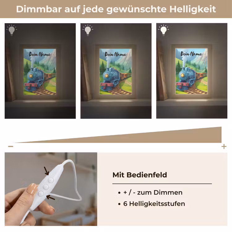 Trein - Bloemen - Kinderen - Natuur Light Box met kabel (Kinderlampje) klein -USP_dimbaarDE