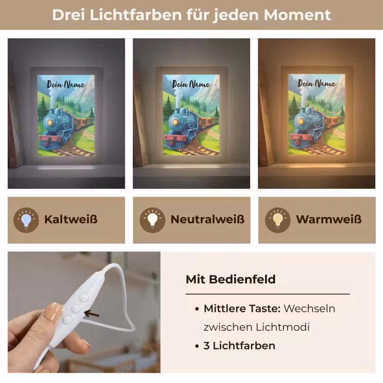 Trein - Bloemen - Kinderen - Natuur Light Box met kabel (Kinderlampje) klein -USP_lichtkleurDE