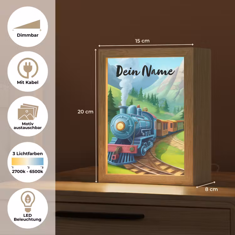 Trein - Bloemen - Kinderen - Natuur Light Box met kabel (Kinderlampje) klein -USP_websiteoverzichtDE