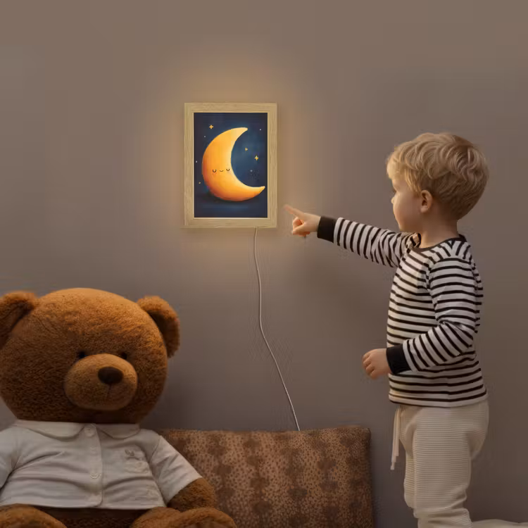 Maan - Geel - Sterren - Gezichtje Light Box met kabel klein -sfeer4a_kind