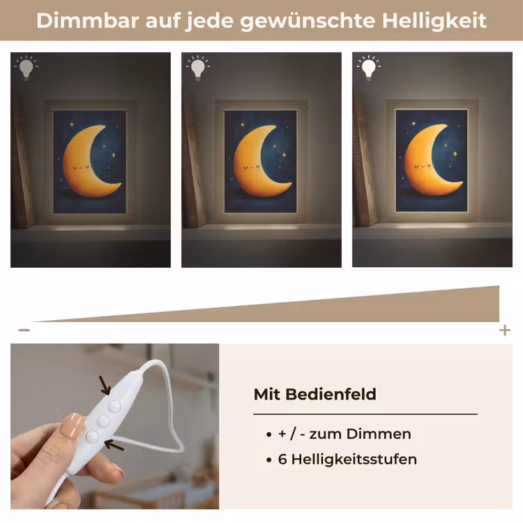 Maan - Geel - Sterren - Gezichtje Light Box met kabel klein -USP_dimbaarDE