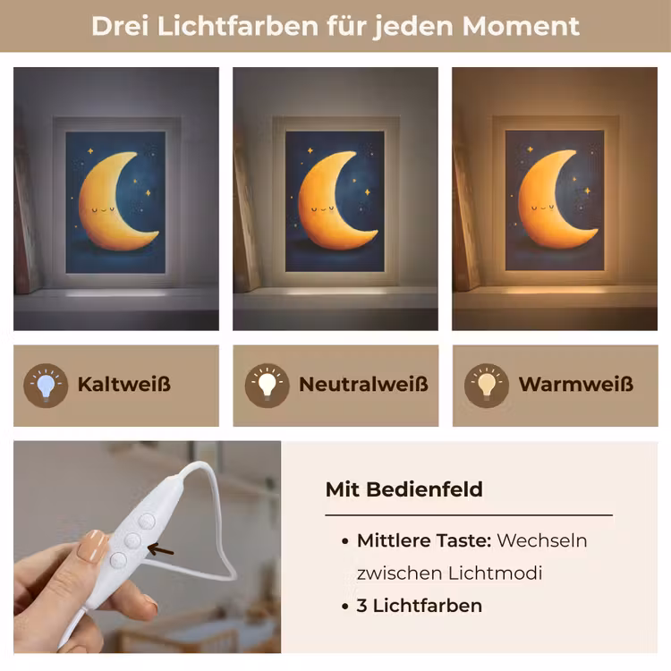 Maan - Geel - Sterren - Gezichtje Light Box met kabel klein -USP_lichtkleurDE