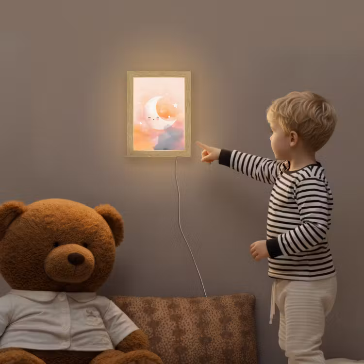 Maan - Gezichtje - Sterren - Roze Light Box met kabel klein -sfeer4a_kind