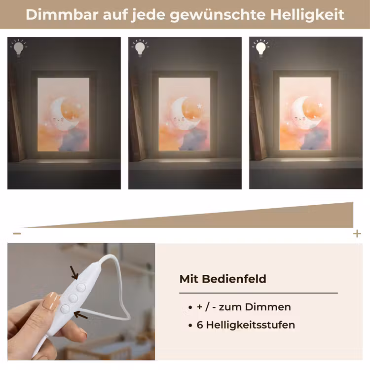 Maan - Gezichtje - Sterren - Roze Light Box met kabel klein -USP_dimbaarDE